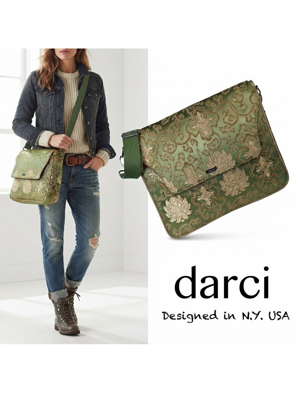 Abbi NY darci Laptop Messenger Bag China | Silk Brocade Boho